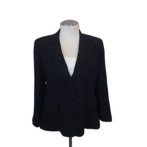 Ann Taylor Black Long Sleeve Pockets Collared 2 Button Blazer Jacket Womens 18
